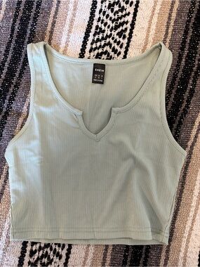 Sage Ribbed Notch Neck Crop Tank